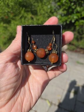 Handcrafted Carnelian Bead Earrings and Pendant Set